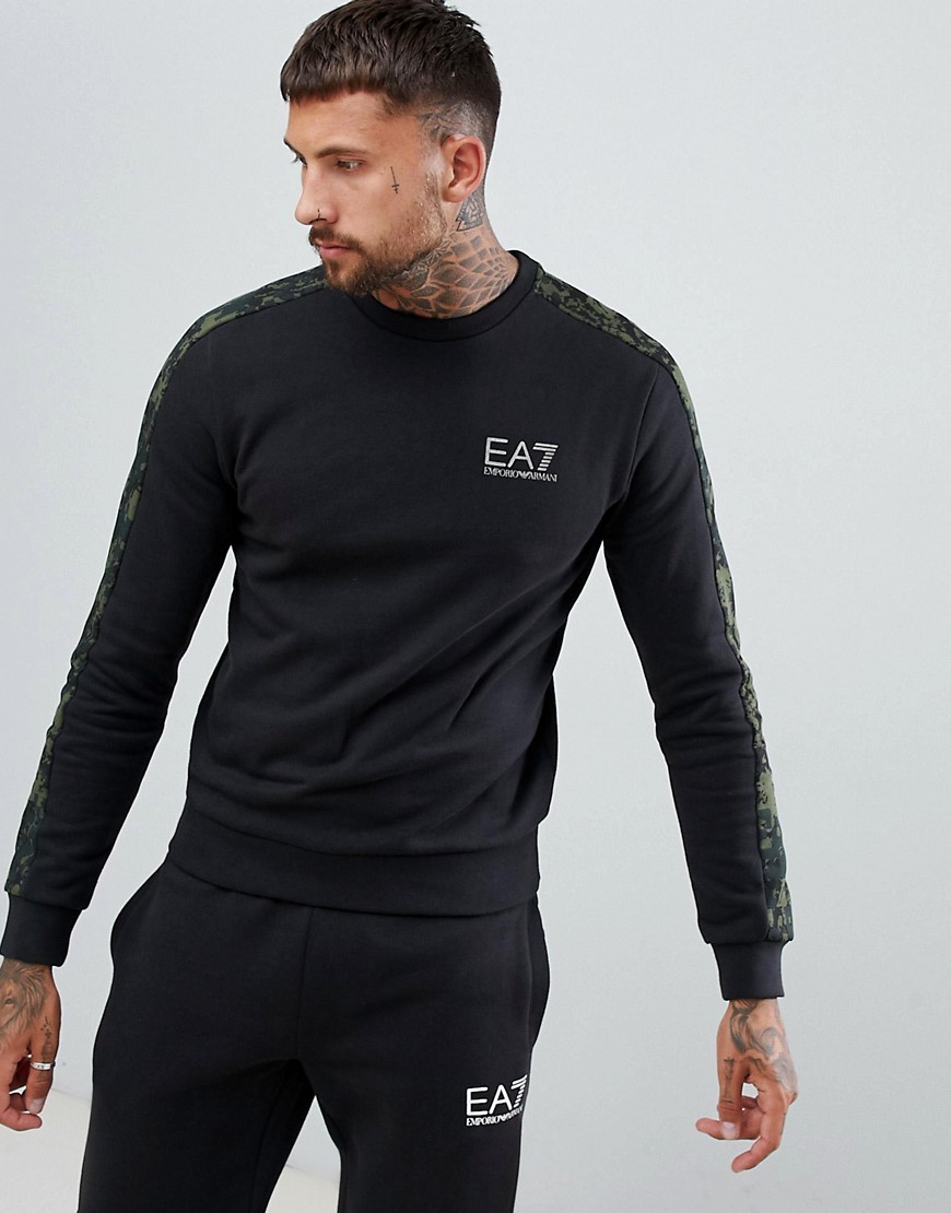 Armani - EA7 - Graphic Series - Sweater met ronde hals, logo en camouflageprint in zwart
