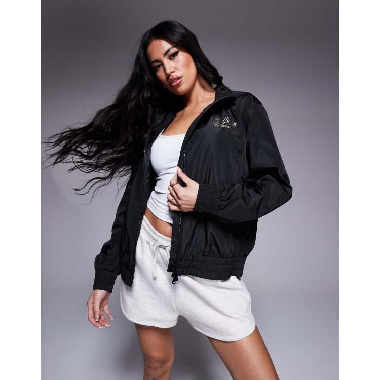 Armani EA7 hooded short jacket with gold logo in black | ASOS
