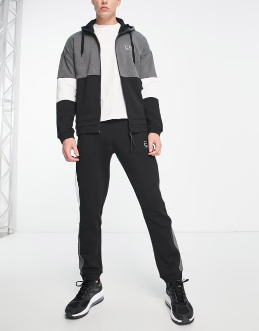 Armani EA7 hooded zip jacket and joggers tracksuit in black | ASOS