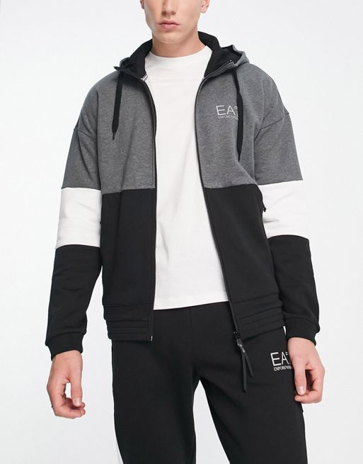 Armani EA7 hooded zip jacket and joggers tracksuit in black | ASOS