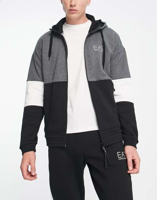 Armani EA7 hooded zip jacket and joggers tracksuit in black ASOS