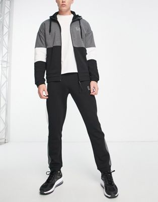 Armani EA7 hooded zip jacket and joggers tracksuit in black