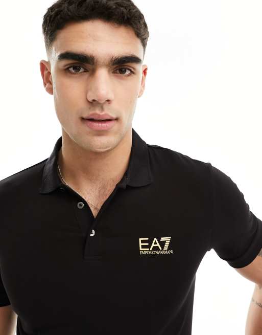 Armani EA7 – Jersey-Polohemd in Schwarz mit Logo