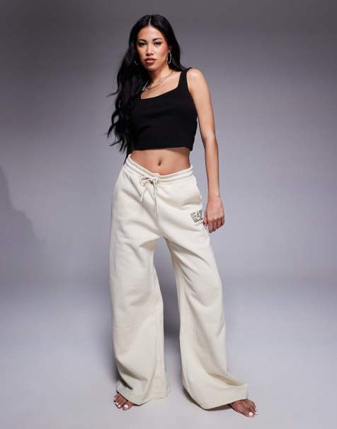 Armani - EA7 - Joggers a fondo ampio color crema con logo - view 1