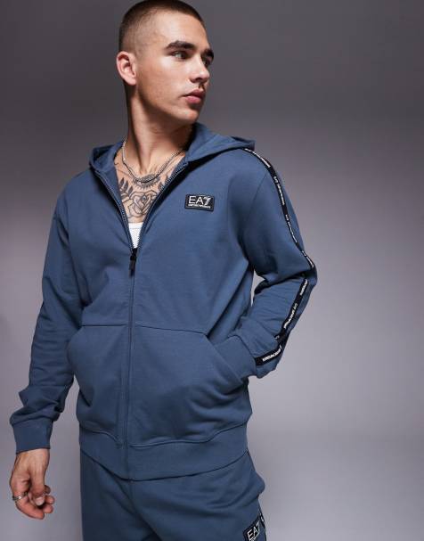 Armani – EA7 – Kapuzenjacke in Dunkelgrau mit Logoband und Reißverschluss, Kombiteil - view 1