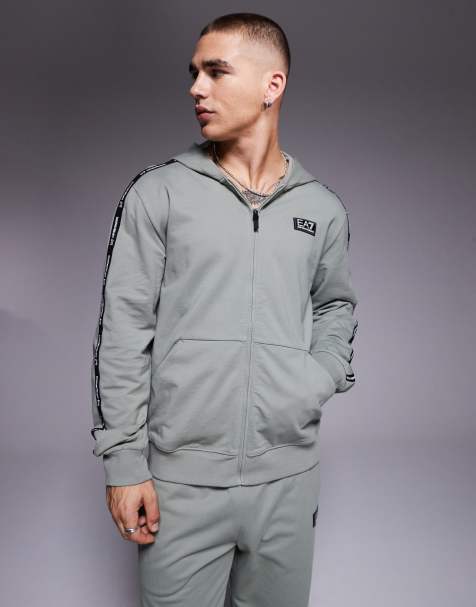 Armani – EA7 – Kapuzenjacke in Salbeigrün mit Logoband und Reißverschluss, Kombiteil - view 1