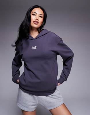 Armani - EA7 - Kapuzenpullover in Dunkelgrau mit mittigem Logo