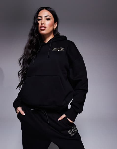 Armani – EA7 – Kapuzenpullover in Schwarz mit goldfarbenem Logo, Kombiteil - view 1