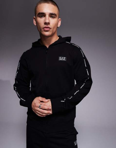 Armani – EA7 – Kapuzenpullover in Schwarz mit Logoband und Reißverschluss, Kombiteil - view 1
