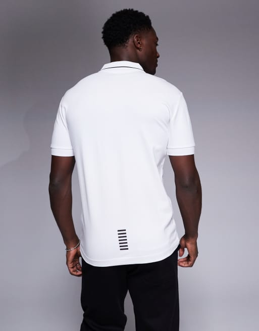 Armani – EA7 – Kurzärmliges Polohemd in Weiß mit Zierstreifen und Logo, 4 von 4