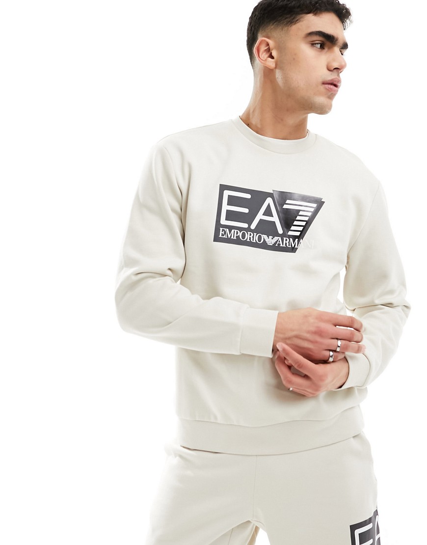 Armani EA7 large chest logo sweatshirt in beige co-ord-Neutral