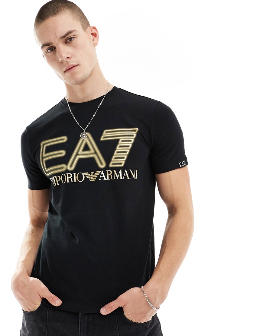 Armani EA7 large gold chest logo t-shirt in black