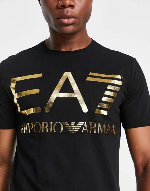 Armani EA7 large logo t shirt with gold branding in black