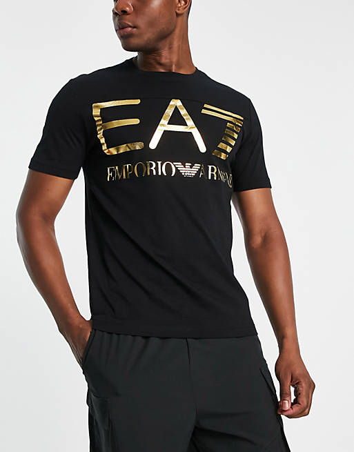 Schotel bijzonder Me Armani EA7 large logo t-shirt with gold branding in black | ASOS