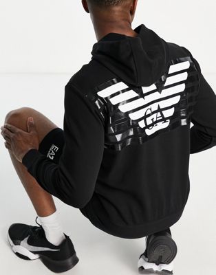 Armani EA7 large printed back logo hoodie in black