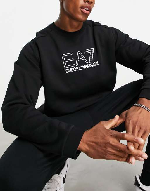 Armani EA7 large printed logo sweatshirt in black ASOS