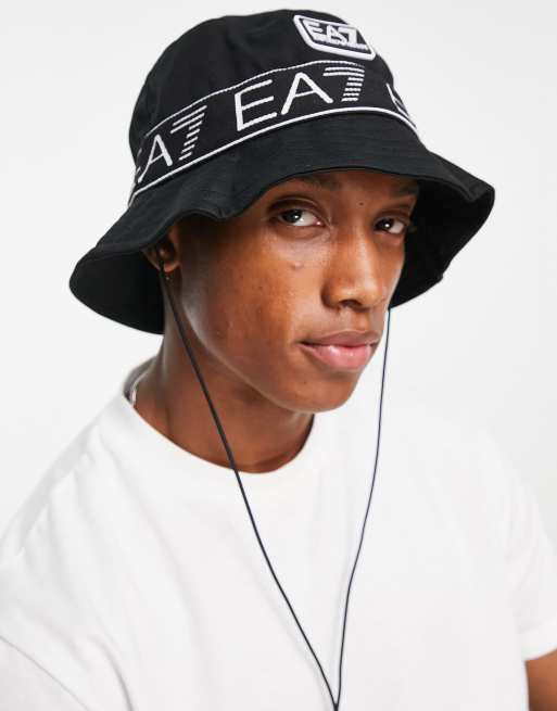 Armani EA7 large repeated logo fisherman hat in black | ASOS