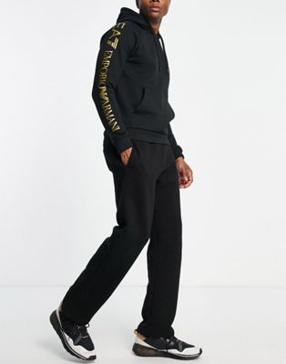 Armani EA7 large side gold logo hoodie in black