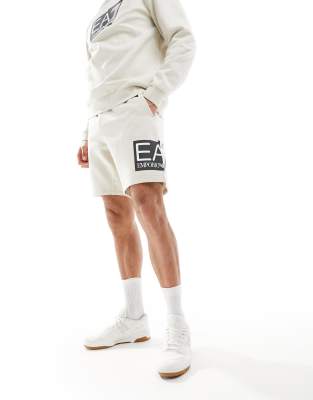 EA7 Armani EA7 large side logo sweats shorts in beige co-ord-Neutral
