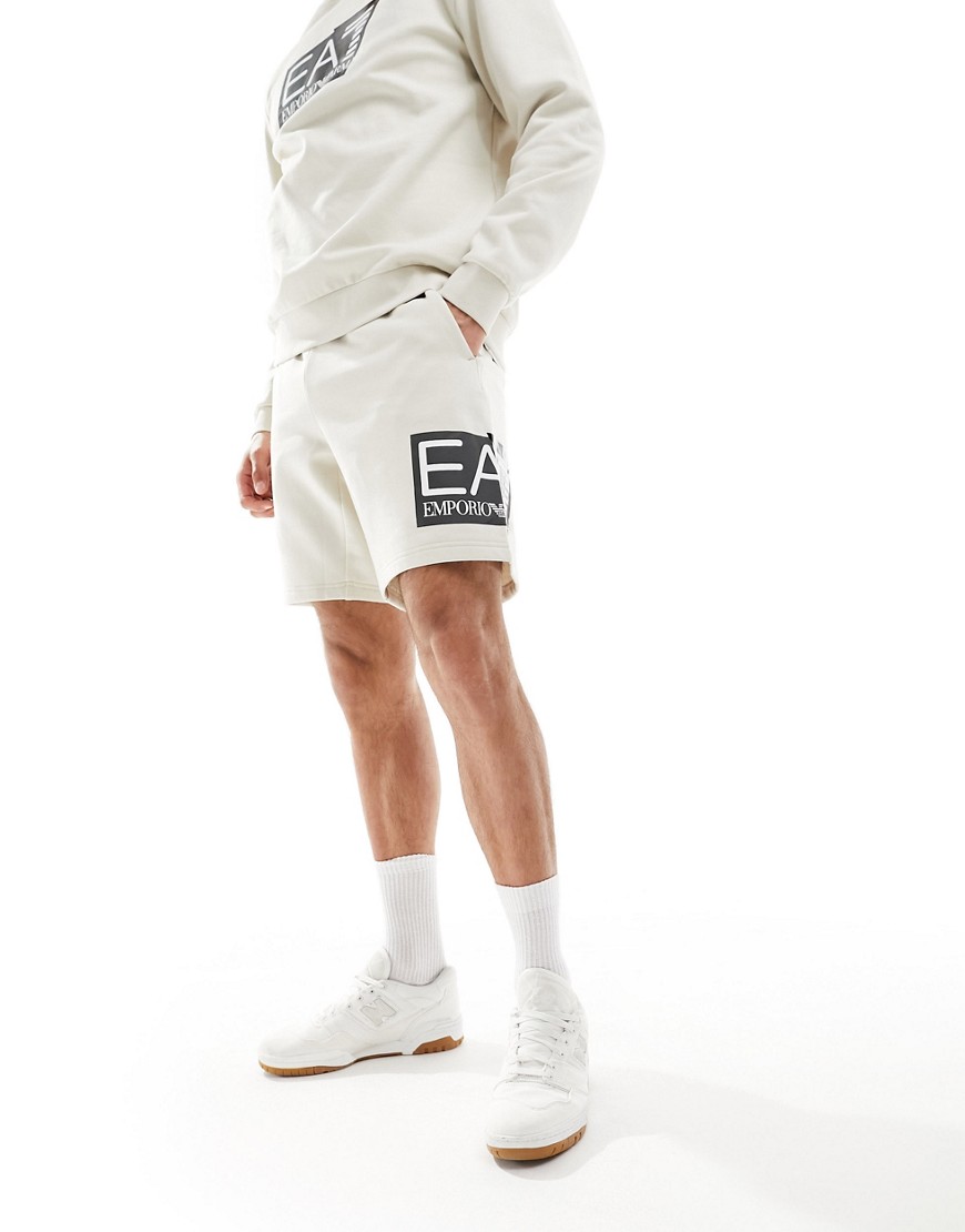 Armani EA7 large side logo sweats shorts in beige co-ord-Neutral