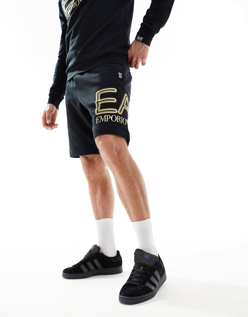 Armani EA7 large side neon logo sweat shorts in black co-ord