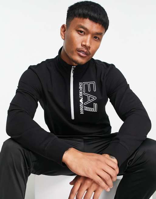 dør progressiv efterfølger Armani EA7 large text logo half zip sweatshirt in black | ASOS