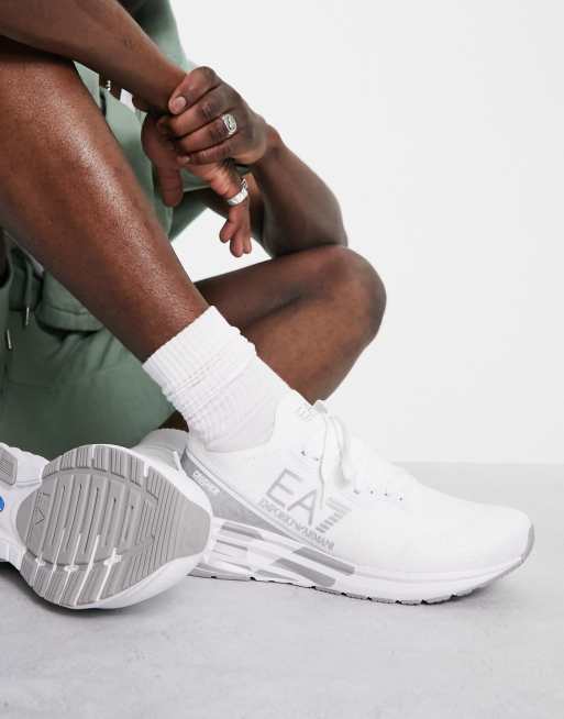 Armani EA7 large tonal logo sneakers in white 