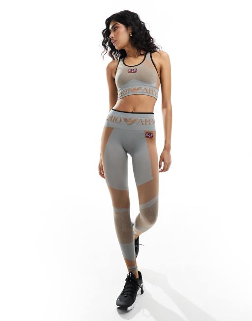 Armani - EA7 - Leggings color grigio chiaro con logo grande in coordinato