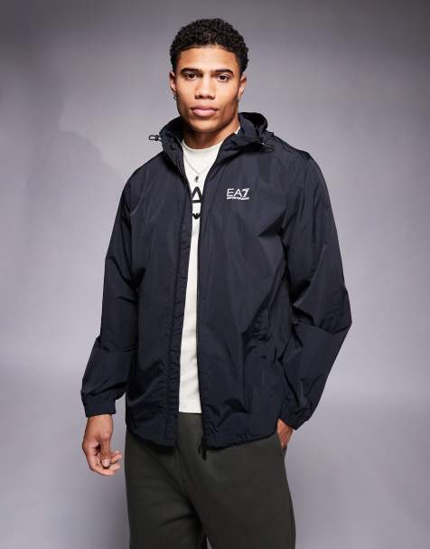 Armani EA7 - Lichtgewicht jack met capuchon en logo in zwart - view 1