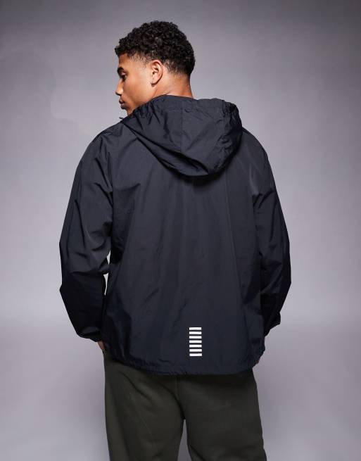 Armani EA7 light weight hooded logo jacket in black | ASOS