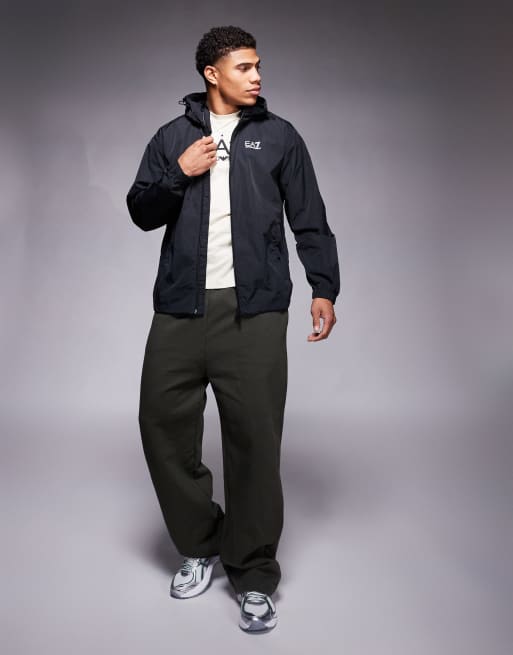 Armani EA7 light weight hooded logo jacket in black | ASOS