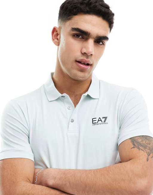 Armani – EA7 – Ljusblå pikétröja i jersey med logga