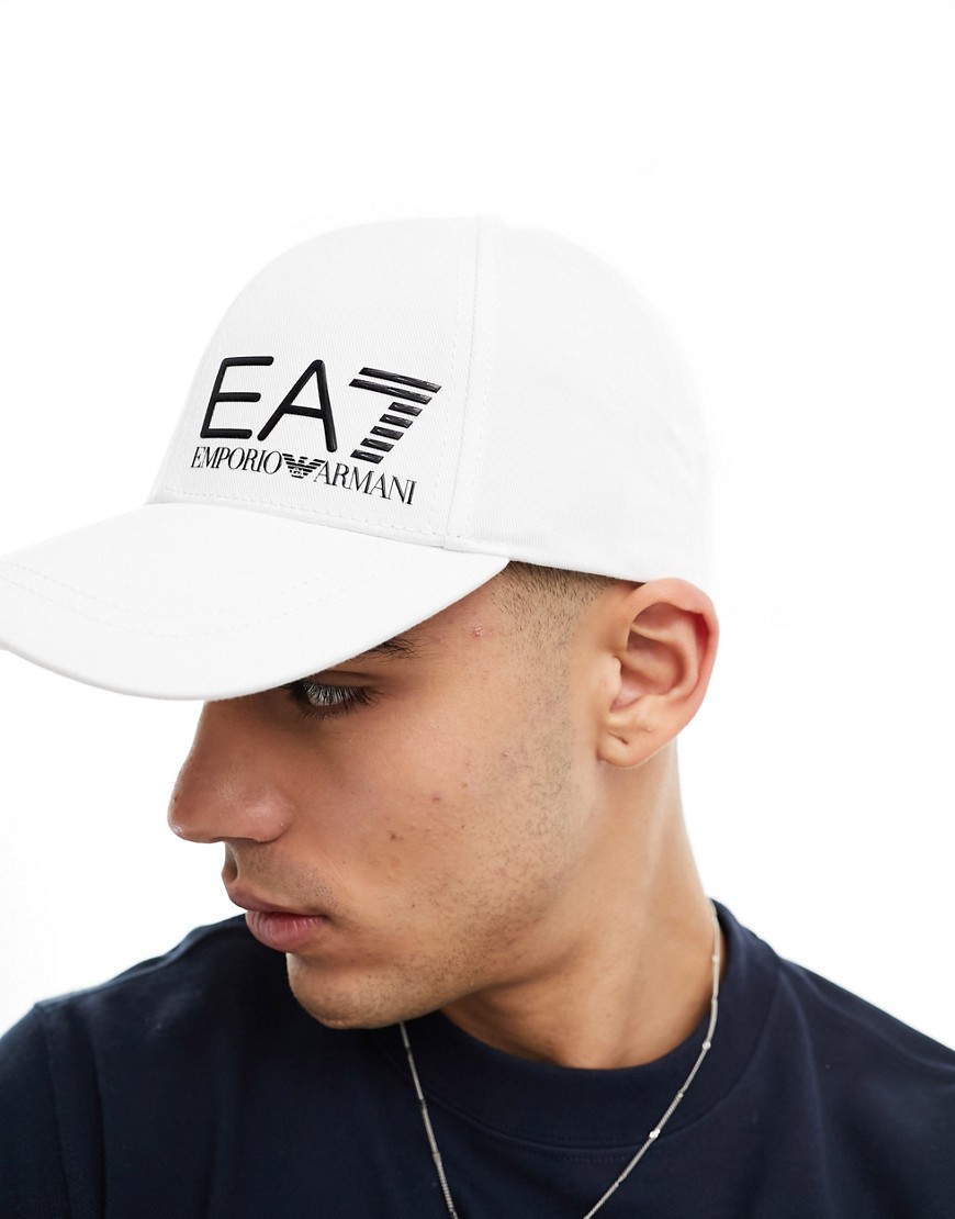 Armani EA7 logo baseball cap in white/black