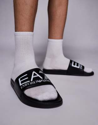 Armani EA7 logo beach slides in black