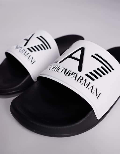 Armani EA7 logo beach slides in white and black, 2 of 4