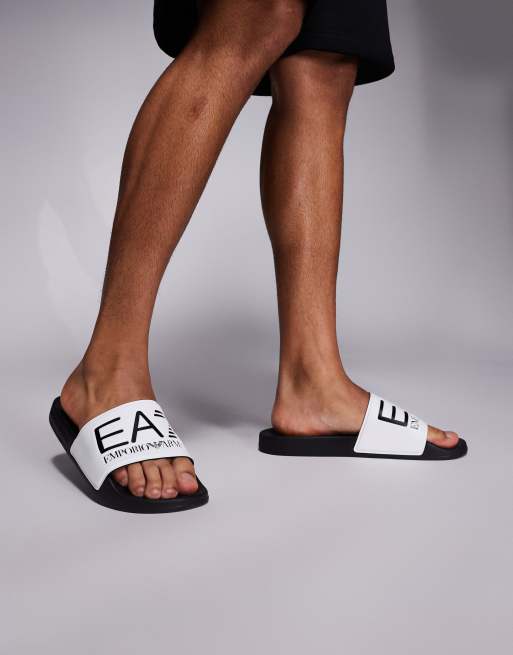 Armani EA7 logo beach slides in white and black, 3 of 4