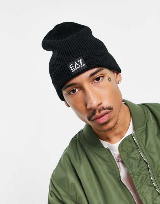 Armani EA7 logo beanie hat in black