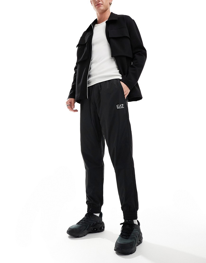 Armani EA7 logo contrast piped pockets cuffed joggers in black