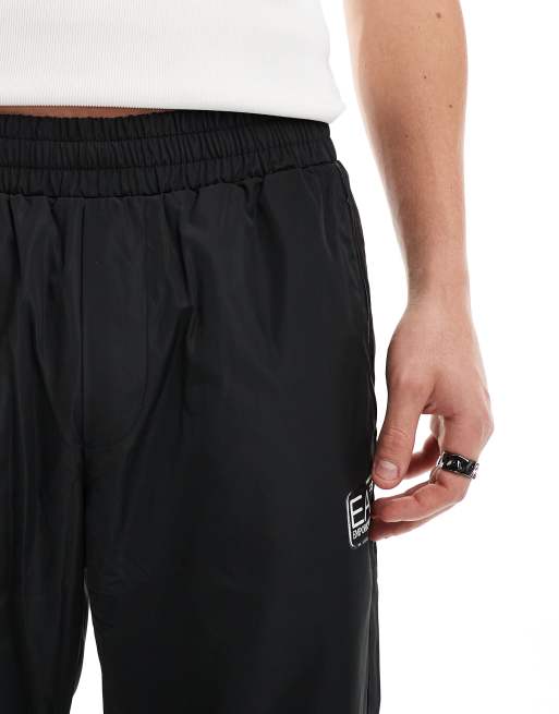 Armani EA7 logo contrast piped pockets cuffed joggers in black, 4 of 5