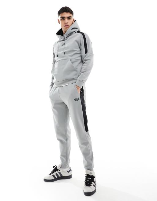 Armani EA7 logo contrast taping detail cuffed sweat trackies in grey (part of a set)