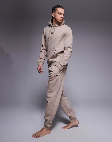 Armani EA7 logo cuffed joggers co-ord in beige - view 1