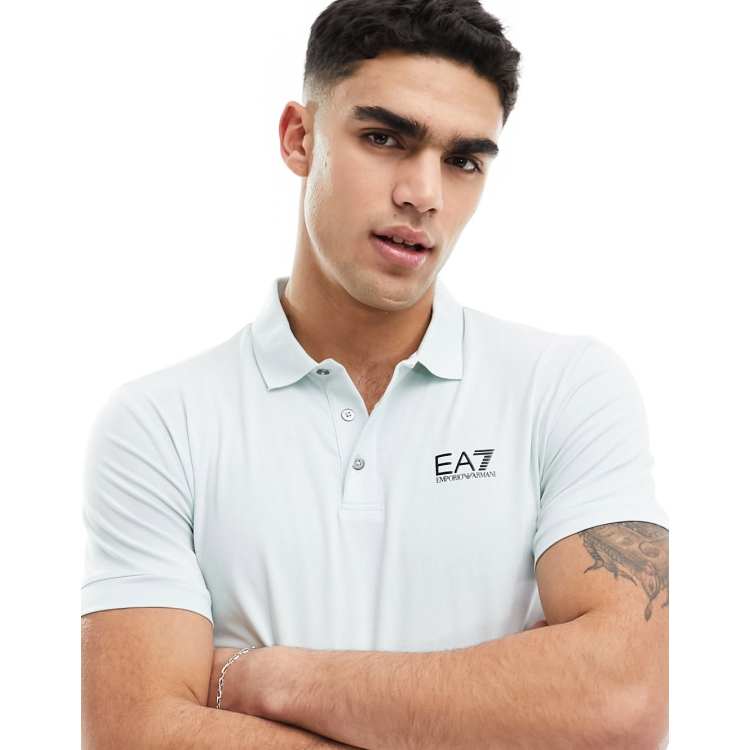 Armani EA7 logo jersey polo in light blue ASOS