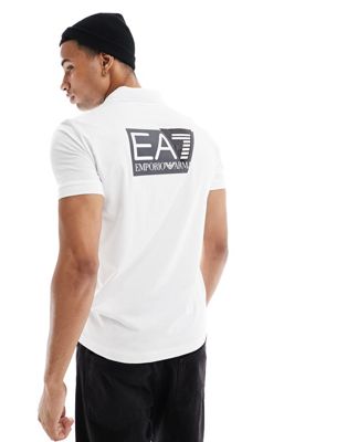 Armani EA7 logo jersey polo in white
