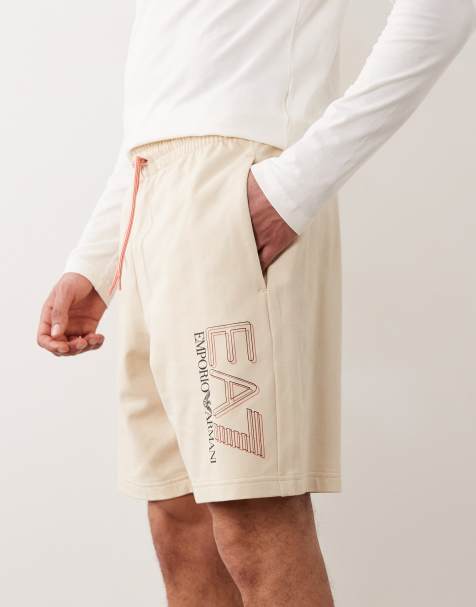 Armani EA7 logo jogger shorts in beige - view 1
