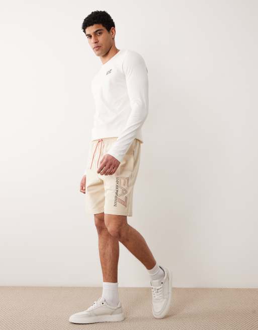Armani EA7 logo jogger shorts in beige, 2 of 5
