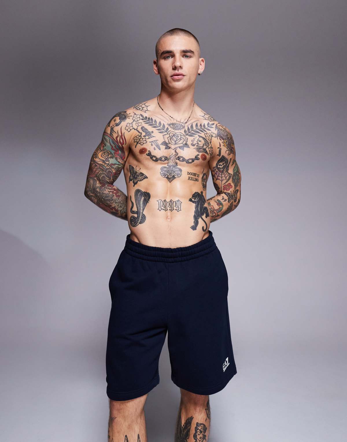 Armani EA7 logo jogger shorts in navy