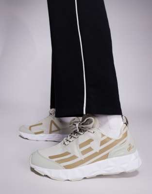 Armani EA7 logo knit sneakers in beige and gold-Neutral