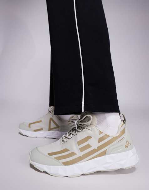Armani EA7 logo knit trainer in beige and gold - view 1