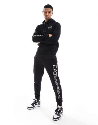 Armani EA7 logo leg sweat joggers in black co-ord