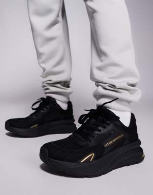 Armani EA7 logo mesh mix sneakers in black and gold